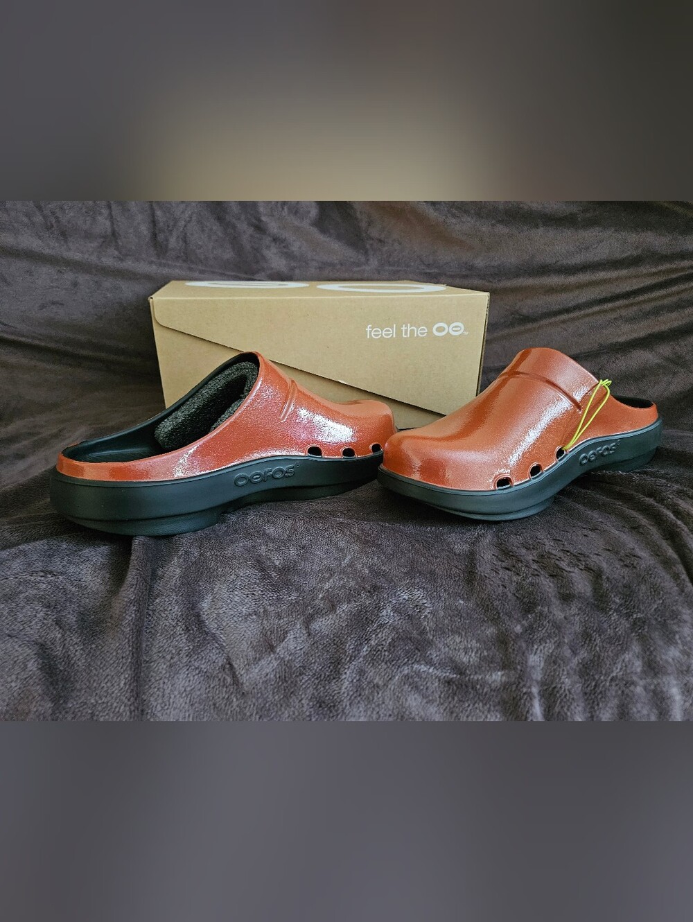 OOFOS Women's Slip-On Clog in Rust Orange and Black Size 10 Women's